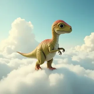 baby dinosaur walking on cloud