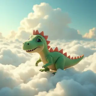 princess baby dinosaur walking on cloud